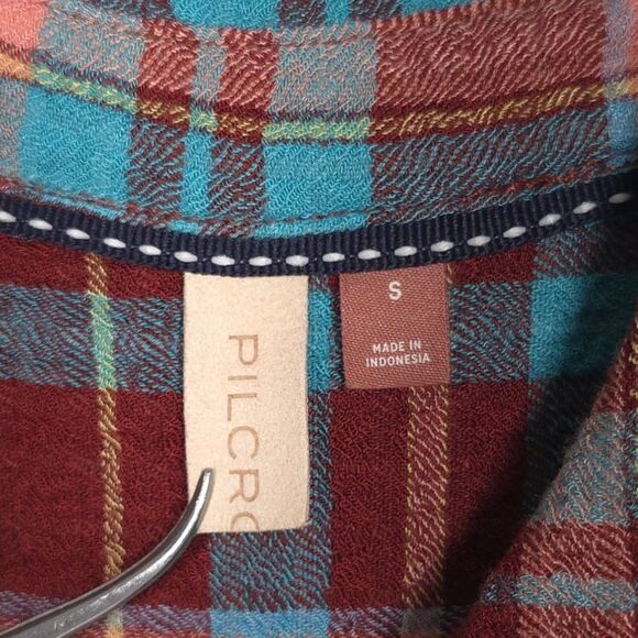 Anthropologie PILCRO Shirt SMALL Plaid Tunic Long Duster Button Down Maxi - Picture 2 of 13